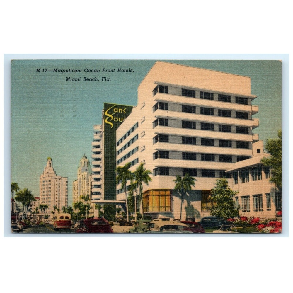 Vintage Postcard Florida Miami Beach Magnificent Ocean Front Hotels USA Posted‎